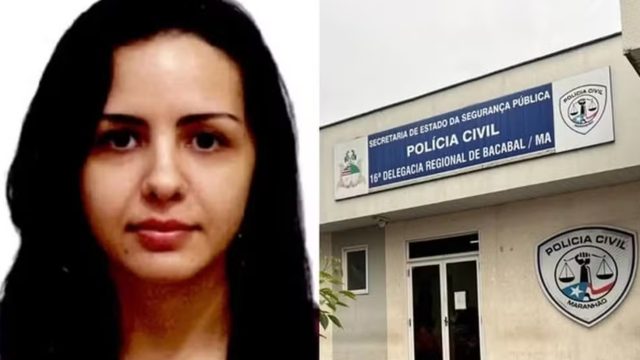 Ariana Sampaio Sousa, delegada da Polícia Civil do Maranhão, e a fachada da 16ª Delegacia Regional de Bacabal