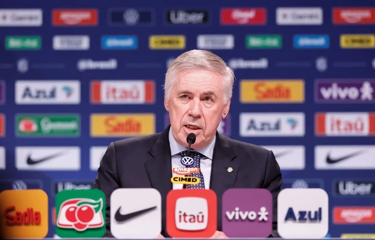 Carlo Ancelotti durante o anúncio da convocação da Seleção Brasileira, em coletiva na sede da CBF