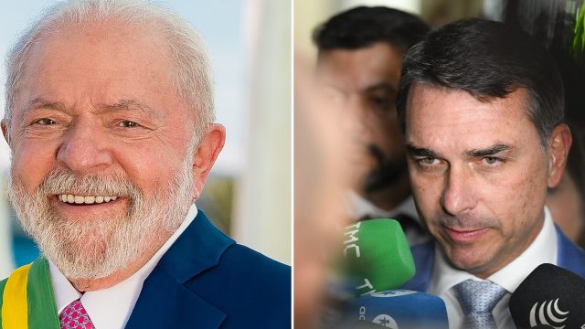Os candidatos Luiz Inácio Lula da Silva e Flávio Bolsonaro, em imagens de arquivo