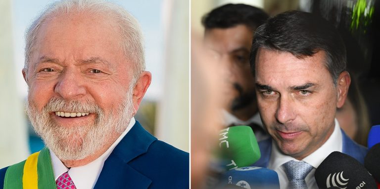 Os candidatos Luiz Inácio Lula da Silva e Flávio Bolsonaro, em imagens de arquivo