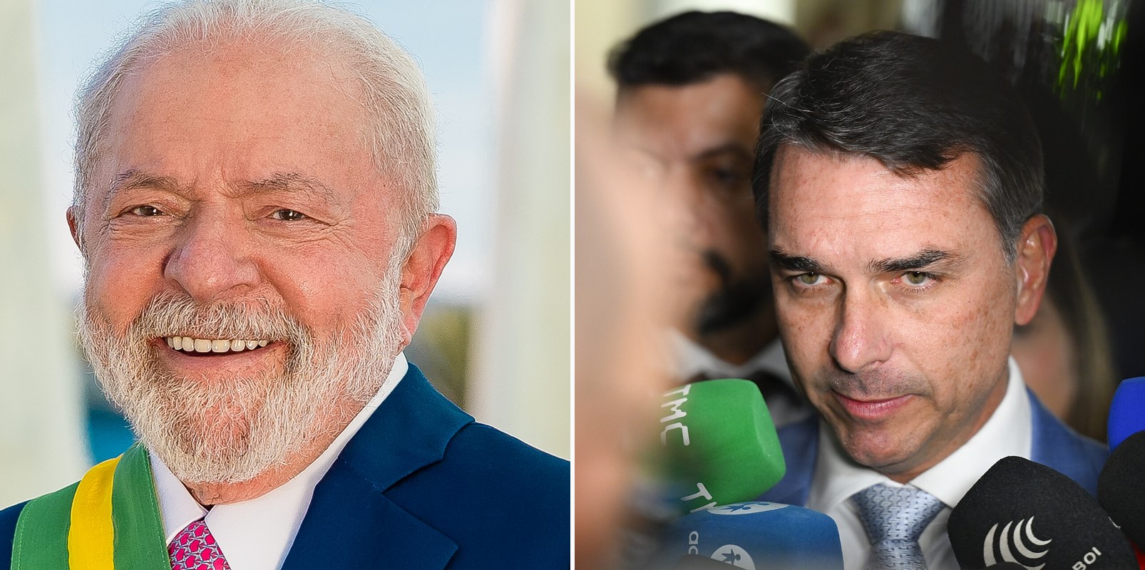 Os candidatos Luiz Inácio Lula da Silva e Flávio Bolsonaro, em imagens de arquivo